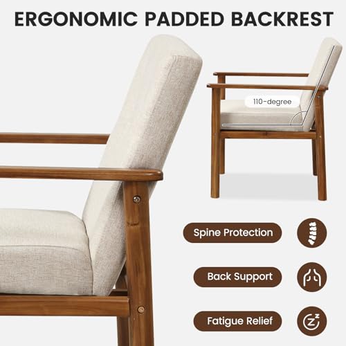 GOFLAME Accent Chair Set of 2, Mid-Century Modern Armchair with Solid Wood Legs, Soft Cushioned Seat, Upholstered Linen Fabric Leisure Chair for Living Room, Bedroom, Guest Room, Office, Beige GOFLAME