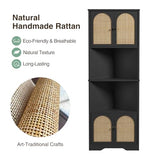 FiveWillowise 67''H Tall Corner Cabinet with Handmade Rattan Door, Rattan Storage Cabinet with Adjustable Shelves, Corner Bookshelf Space Saver for Barthroom, Kitchen, Living Room, Black FiveWillowise