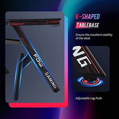 BestOffice | 47" Gaming Desk | Red | Carbon Fiber Textured Computer Desk | Sturdy Steel Frame, Cup Holder, Headphone Hook, Cable Management Holes, Adjustable Leg Pads | for Gamers, Home, Office BestOffice