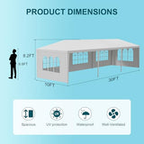 10'x30' Outdoor Party Canopy Tent with 5 Removable Sidewalls, White Gazebo with Transparent Windows, Rust-Resistant Shelter for Birthdays, Gatherings, Parties, Wedding, Events, BBQ OLLIDOT