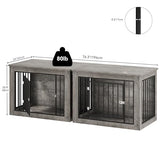 YITAHOME 76 Inch Double Dog Crate Furniture, XXL Dog Crate Furniture for 2 Dogs, Side End Table, Waterproof Top, Safety Corners, 2-in-1 Iron-Wood Fusion Dog Kennel Furniture for 2 Large Dogs,Greige YITAHOME