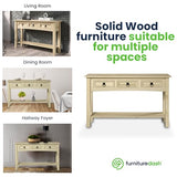 Furniture Dash Solid Wood Hall Table Console 47.9" W, 12.6" D, 28.8" H - Farmhouse Entryway Table with 3 Drawers, Office Hallway Foyer, Wooden Furniture Dash