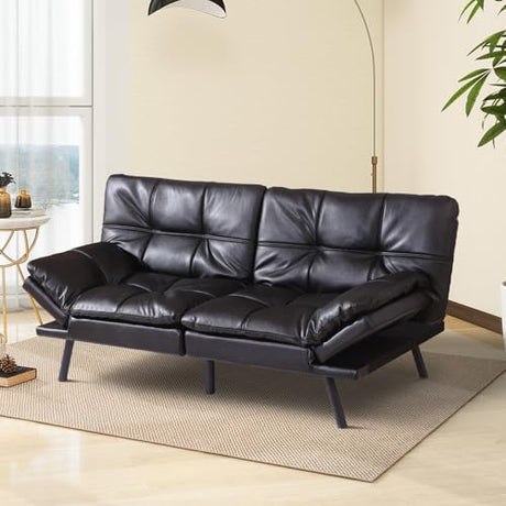 MUUEGM Futon Sofa Bed Convertible Couch,Memory Foam Futon Sofa Couch,Sleeper Futons Sofa Couches,Small Splitback Modern Loveseat Sofa Bed for Living Room,Office,Apartment,Faux Leather,Black. MUUEGM