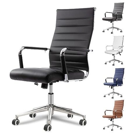 Okeysen Office Desk Chair, Ergonomic Leather Modern Conference Room Chairs, Executive Ribbed Height Adjustable Swivel Rolling Chair for Home Office. (Black) Lepdep