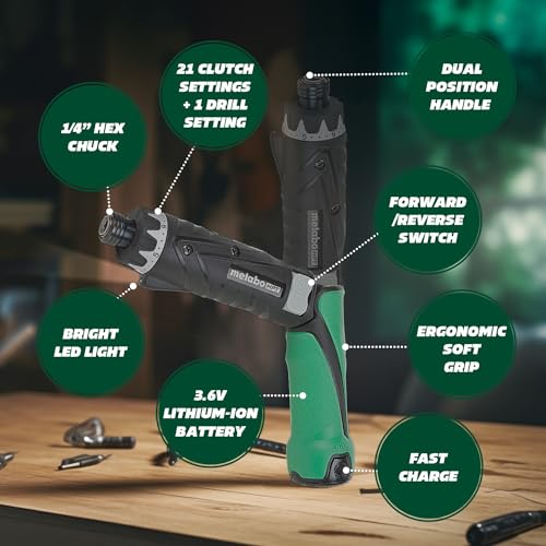 Metabo HPT Cordless Screwdriver Set, 3.6V, Precision Screwdriver Set with Case, 2 Lithium-Ion Batteries, Charger and Bit, 21 Clutch, Electric Screwdriver with LED light, Torque Screwdriver, DB3DL2 Metabo HPT