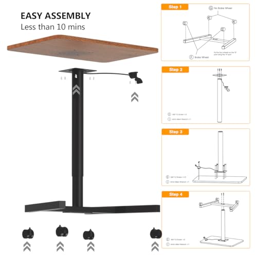 MPETAPT 28-Inch Mobile Standing Desk, Adjustable Computer Desk, Portable Standing Desk with Lockable Wheels, Rolling Table for Home Office Classroom Hospital (Walnut) MPETAPT