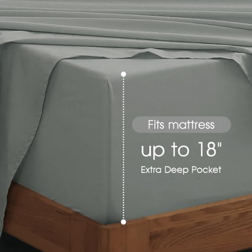 HYPREST Cotton Sheets King Size,18 Inch Deep Pocket King Sheets Hotel Luxury Soft Light Grey - 600 Thread Count HYPREST