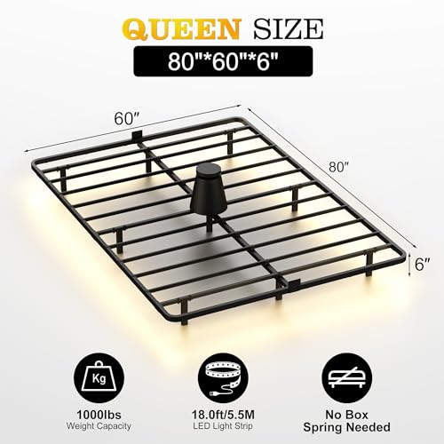 Samhapyrom Queen Floating Bed Frame with LED Lights, Heavy Duty Metal Platform Bed with Anti-Slip Mattress Holder, Easy Assembly, No Box Spring Needed, Noise Free for Bedroom Samhapyrom