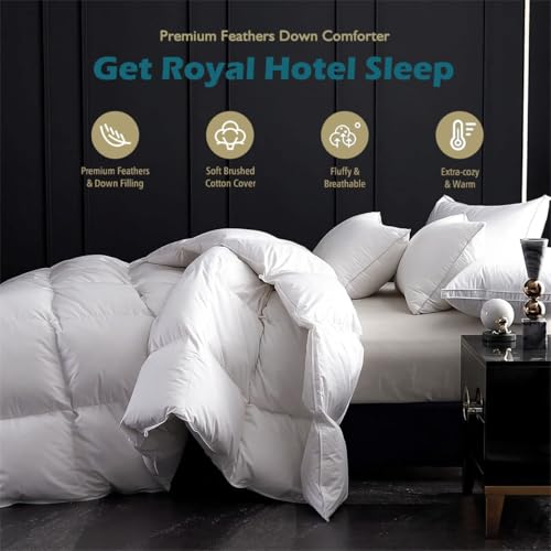 Cobnom® Luxury Organic Down Feather Comforter Oversized King, High Fill-Power Down Feather Fibers Duvet Insert with 100% Cotton Cover, Medium Warm for All-Season, Ivory White, 120x98 Inch Cobnom