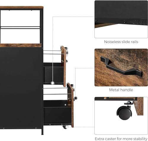 VASAGLE Cabinet for Home Office, with Lock and 2 Drawers, A4 and Letter Sized Files, Printer Stand, ‎15.8 x 16.1 x 42.5 Inches, Rustic Brown + Black VASAGLE