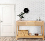 Long Console Table, Console Tables for Entryway, Rattan Entry Table Narrow Wood Console Table with Storage Drawers, Modern Couch Table Hallway Table Boho Sofa Table for Living Room ZYBT