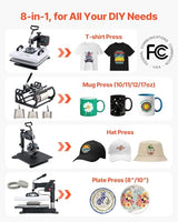 VEVOR Heat Press Machine, 15 x 15 in, 8-in-1 Multifunction, 360° Swing Away, Heat Up Fast and Even, Digital Precise Control, Sublimation Press Machine for T-Shirts, Mugs, Tumblers, Caps, Plates VEVOR