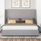 Jocisland Queen Size Lift Up Storage Bed Frame Linen Upholstered Platform Bed/Hydraulic Storage/Modern Wingback Headboard/No Box Spring Needed/Wood Slats Support/Light Grey Jocisland