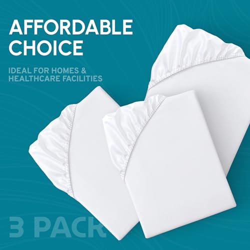 White Classic Fitted Hospital Bed Sheets Set of 3, Cotton Fitted Sheet with 200 Thread Count, Soft Standard Sheets for Hospital Bed Size: 36" x 80" x 9" White Classic