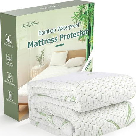 Queen Mattress Protector Waterproof Mattress Pad Washable Bamboo Rayon Mattress Cover Breathable Noiseless Bed Protector 5" - 21'' Elastic Fitted Deep Pocket Softhour