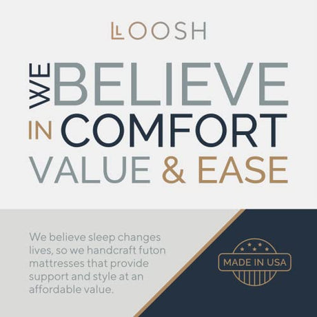 Loosh Home | 10" Queen Size Futon Sofa Bed Memory Foam Mattress - USA Made, Black, Frame Not Included Loosh
