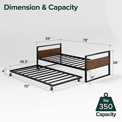 ZINUS Suzanne Bamboo and Metal Daybed with Trundle / Mattress Foundation with Steel Slat Support / Easy Assembly, Twin - WoodArtSupply