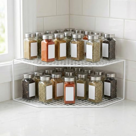 Beavorty 2-Tier Corner Storage Shelf Cabinet Organizer Corner Stand Rack Countertop Shelf Storage for Dishes and Plates Kitchen Cabinet Pantry Cosmetics Makeup Organization 12cm White Beavorty