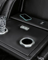 Signature Design by Ashley Boyington Contemporary Leather Match Power Reclining Sofa with Adjustable Headrest, Cup Holder, USB Charging Ports, Air Massage System and LED Lighting, Black Signature Design by Ashley