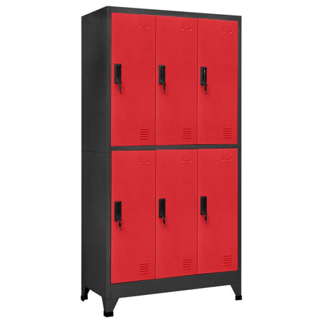 vidaXL Steel Locker Cabinet - Red and Anthracite - 35.4"x17.7"x70.9" - 6 Compartments with Lockable Doors, Ventilated, Name Tag Holders vidaXL