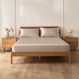 VACVELT 3-Piece Satin Fitted Sheet Set Queen Size, Beige Bottom Bed Sheet with 2 Pillowcases, Similar to Silk Sheets, Luxury & Silky Bedding Set, 15 Inch Deep Pocket VACVELT