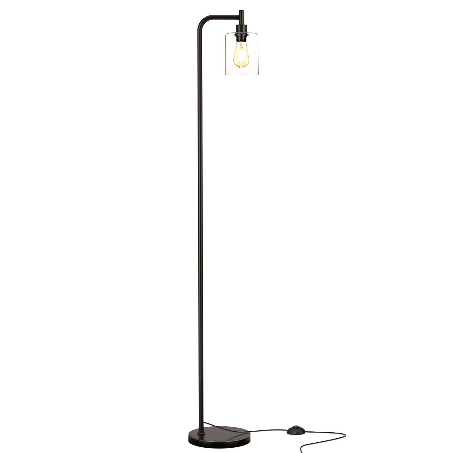 Ziisee Industrial Floor Lamp with Glass Shade - Black, LED Bulbs, Foot Pedal Switch, Easy Assembly