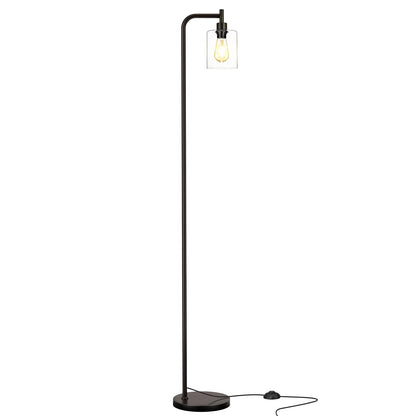 Ziisee Industrial Floor Lamp with Glass Shade - Black, LED Bulbs, Foot Pedal Switch, Easy Assembly