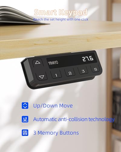YIHAYO Electric Standing Desk, 48 x 24 Inches Stand Up Desk with Splice Board, Adjustable Height Desk, Computer Desk for Home Office, White Frame/Natural Top YIHAYO
