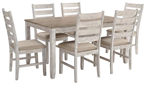 Signature Design by Ashley Skempton Cottage Dining Room Table Set with 6 Upholstered Chairs, Whitewash, 36"W x 60"D x 30"H - WoodArtSupply