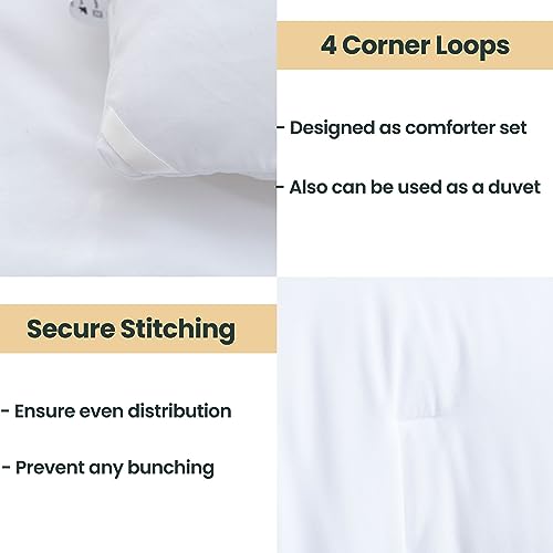 Paxrac Classic Pure White Comforter Queen Size, 3 Pieces Boho Comforter Set, Lightweight Solid Bedding Set, All Seasons Soft Breathable Queen Comforter Set (90x90In Comforter & 2 Pillowcases) Paxrac