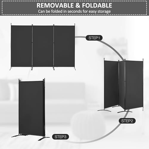 Spurgehom 3 Panel Room Divider Folding Partition Privacy Screens, Freestanding Fabric Room Panel Portable Room Partition Wall Dividers for Home Office Restaurant, 102" W X 71" H (Black) Spurgehom