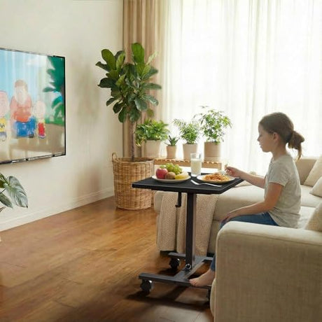 WINAZ Small Portable Standing Rolling Desk - 24 Inch Mobile Sit Stand Desk Adjustable Height with Wheels for Small Spaces Home Office, Kids Couch Laptop Desks Side End Table, Black WINAZ