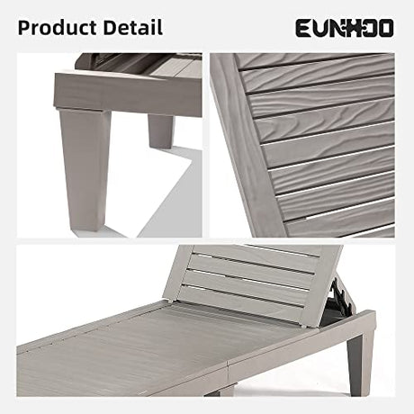 EUNHOO Outdoor Chaise Lounge Set of 2, Adjustable Pool Lounge Chair with 5 Positions Backrest, Waterproof Sun Loungers for Garden Pool Beach Patio Deck Sunbathing EUNHOO