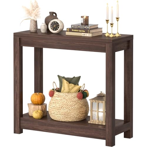 Besiost Small Farmhouse Wood Entryway Table Narrow Console Table with Storage Behind Couch Sofa Table with Shelves Entry Way Tables with Open Storage, Easy Assembly, 32" Black Walnut Besiost