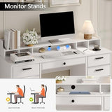 MaverickFurni Executive Desk with Hutch, 58 Inch White Computer Desk with 5 Drawers, Home Office Desk with Storage, Rustic Desk with Adjustable Shelves and Storage Cabinet for Bedroom MaverickFurni