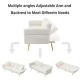 Zentrava White 79" Convertible Futon Sofa Bed with Adjustable Backrest & Armrests, Modern Corduroy Folding Loveseat Sleeper Couches with Two Soft Pillows for Living Room Apartment Office (White) Zentrava
