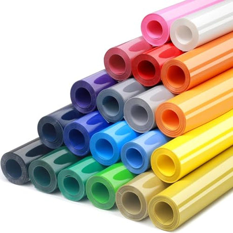 HTV Heat Transfer Vinyl Bundle - 20 Pack 12'' x 100 FT Heat Transfer Vinyl Rolls Bulk, Iron on Vinyl for Cricut T-Shirt, HTV Vinyl Bundle with 20 Assorted Colors Oleitodh