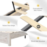 LUXOAK Distressed White Farmhouse Queen Bed Frame with 49" Tall Headboard and Hidden Metal Support LUXOAK