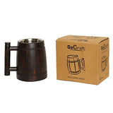 GoCraft Handmade Wooden Beer Mug with 18oz Stainless Steel Cup | Great Beer Gift Ideas Wooden Beer Tankard for Men | Vintage Bar accessories - Barrel Brown Retro Design GoCraft