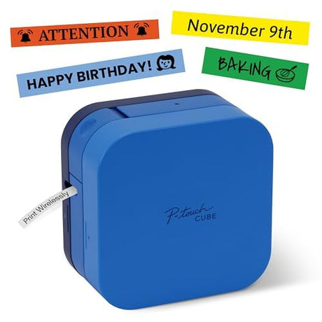 Brother P-Touch Cube Smartphone Label Maker, Bluetooth Wireless Technology, Multiple Templates Available, Apple & Android Compatible - Blue, 2.5 x 4.6 x 4.6 inches Brother