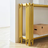 Goderfuu 48.8" White Faux Marble Console Table for Living Room, 2-Tier Rectangular Marble Sofa Table with Gold Metal Frame, Mid Century Modern Console Table Hallway Entryway Table, Gold Console Table Goderfuu