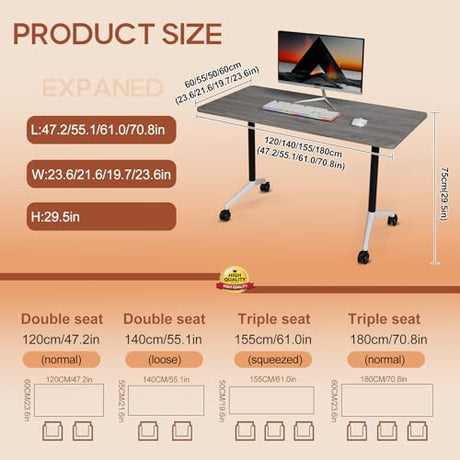 Folding Conference Table 4ft 5ft, Foldable Office Meeting Desk for 6 People, Multiple Sizes Colors Mobile Conference Room Table for Training Room School Business Furniture (2, Grey, 47in) Generic