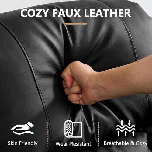DRMBOOK Dual Motor Power Swivel Rocker Recliner Chairs, Electric Wall Hugger Reclining Sofa with Massage & Heat, Comfy Theater Seating with LED Light/USB/Type-C Ports (Leather Black, Set of 2)
