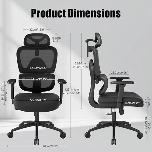 Ergonomic Office Chair with Adjustable Lumbar Support, 3D Arms and Headrest, High Back Wide Desk Computer Chair with Wheels, for Home & Office, Black ZZH