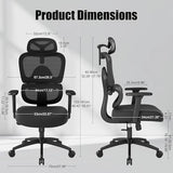 Ergonomic Office Chair with Adjustable Lumbar Support, 3D Arms and Headrest, High Back Wide Desk Computer Chair with Wheels, for Home & Office, Black ZZH