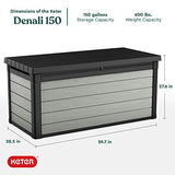 Keter Denali 150 Gallon Resin Large Deck Box-Organization and Storage for Patio Furniture, Outdoor Cushions, Garden Tools and Pool Toys, Grey & Black Keter
