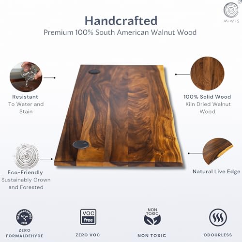 Standing Desk – Walnut Solid Wood Desk, Natural Live Edge, Adjustable Height Dual Motor, Sit Stand for Home Office (Black, W60 x D27) Modern Wood Style
