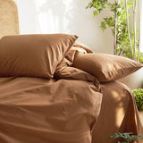 Wake In Cloud - Cotton Duvet Cover Set, Queen Size, Caramel Terracotta, 100% Washed Cotton, Linen Like Textured, Breathable Percale Durable Comfy Farmhouse Neutral Bedding Set, 3 Pieces Wake In Cloud