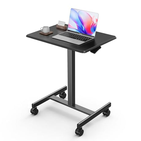 Sweetcrispy Small Mobile Rolling Standing Desk - Overbed Table, Mobile Portable Rolling Laptop PC Table with Locking Wheels, Adjustable Height Computer Workstation for Home Office, 19 Inch, Black Sweetcrispy