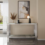 Goujxcy Modern Glass Console Table 55" Silver Entryway Table with Tempered Glass Top and Mirror Stainless Steel Legs,Luxury Rectangular Sofa Table for Living Room Hallway Corridor Table (Silver) Goujxcy